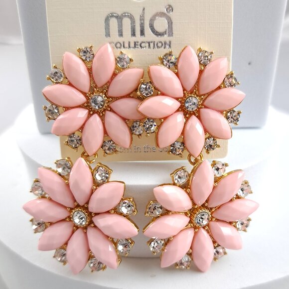 Fabulous Pale Pink and Clear CZ Dangle Earrings - Picture 2 of 4